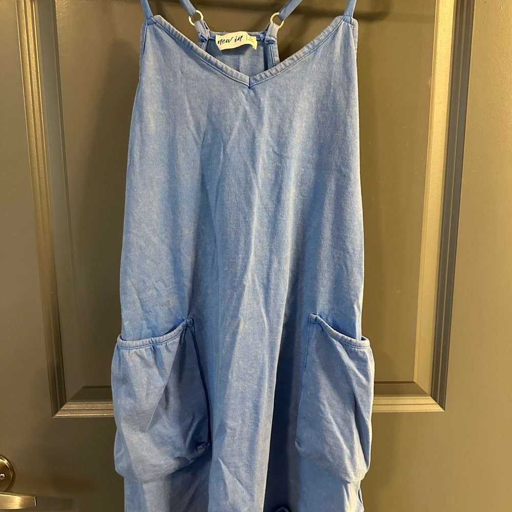 Blue Sleeveless Loose fit Romper with Pockets